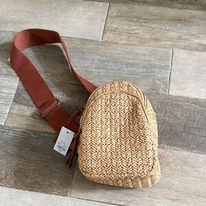 Sonoma Woven Beige cross body bag with Brown Strap